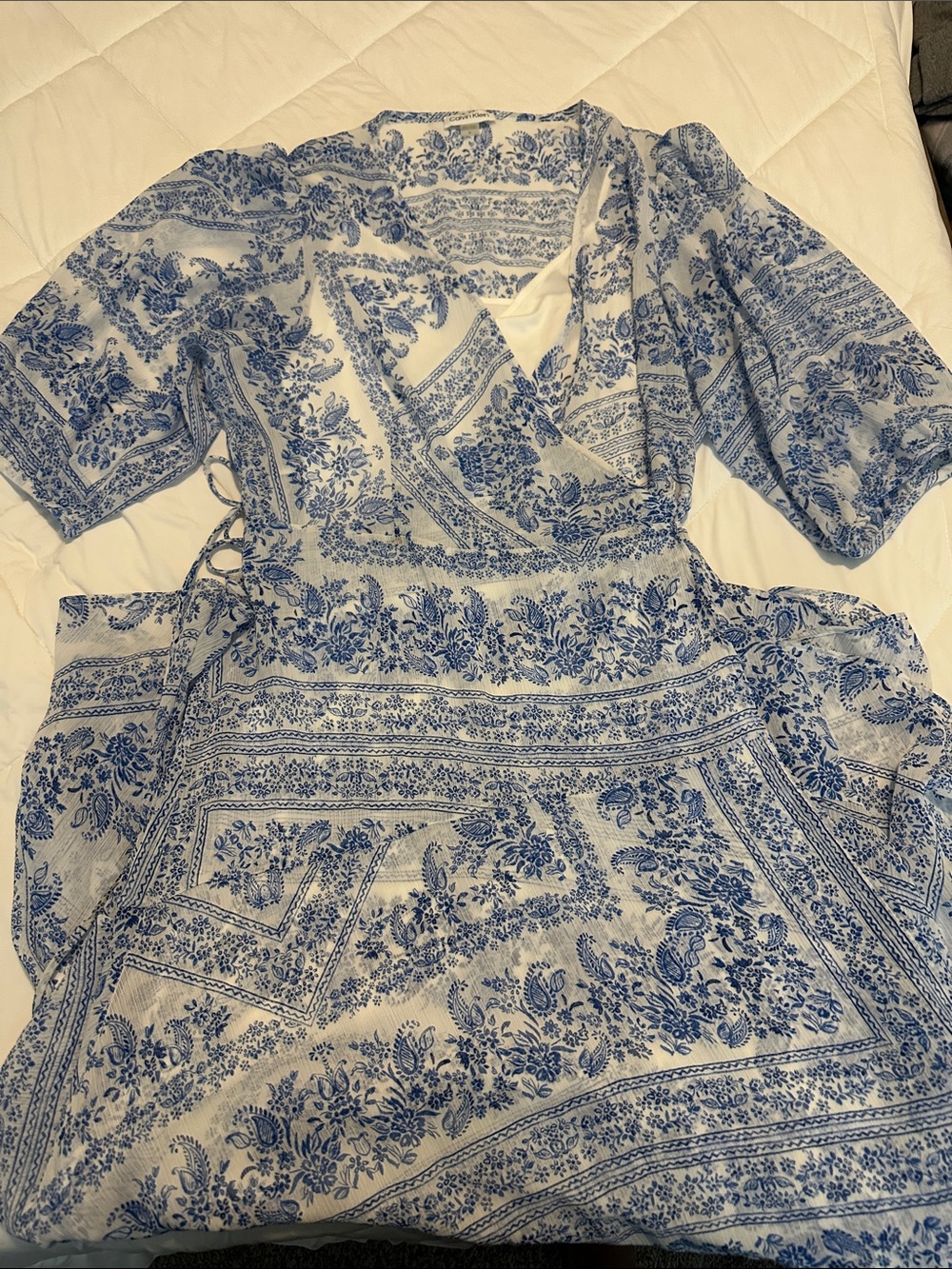 Calvin Klein Blue & White Floral Wrap Dress